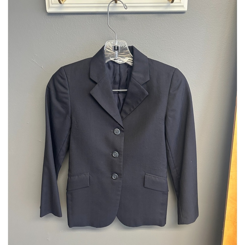 Equestrian 100% Wool Black Blazer Girls Size 16 English Show Coat Made in Canada